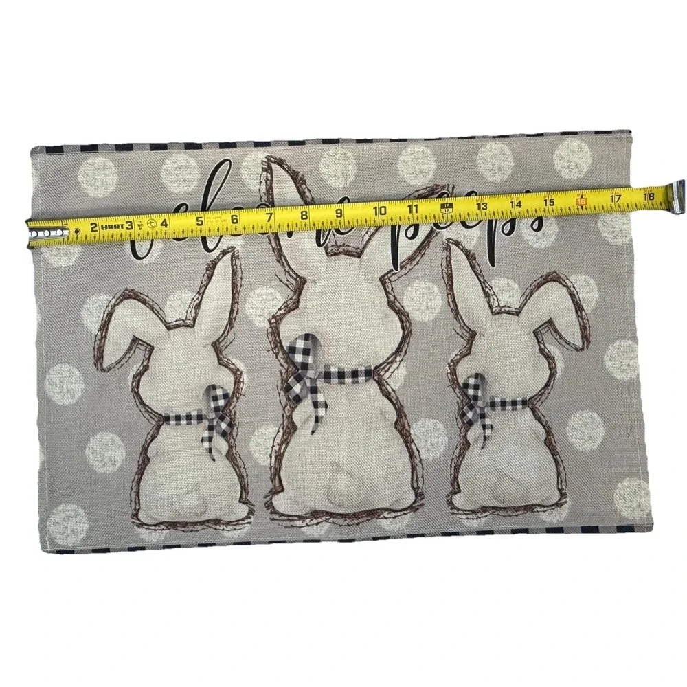 Easter Placemats Set of 6 Farmhouse Bunny Spring Table Decor Gingham Floral - Picture 2 of 8